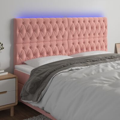 vidaXL Tête de lit à LED Rose 200x7x118/128 cm Velours