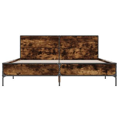 vidaXL Cadre de lit chêne fumé 135x190 cm bois d'ingénierie et métal