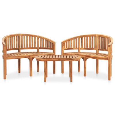 vidaXL Salon de jardin 3 pcs en forme de banane Bois de teck solide