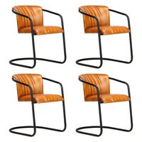 vidaXL Chaises à manger lot de 4 brun roux cuir véritable