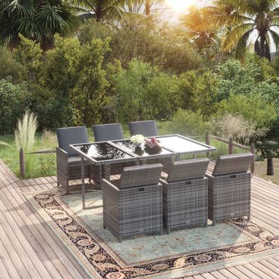 vidaXL Mobilier à dîner de jardin et coussins 7pcs Résine tressée Gris