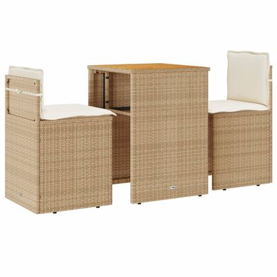 vidaXL Ensemble de bistro 3 pcs avec coussins beige résine tressée