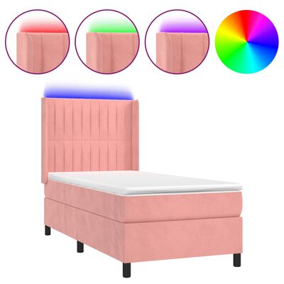 vidaXL Sommier à lattes de lit matelas et LED Rose 100x200 cm Velours