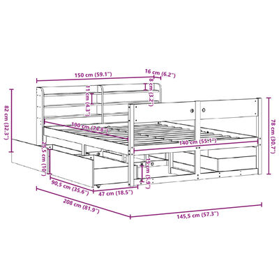 vidaXL Cadre de lit sans matelas cire marron 140x190cm bois pin massif