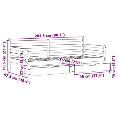 vidaXL Lit de jour avec tiroirs 90x200 cm bois de pin massif