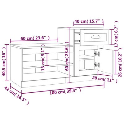 vidaXL Armoire à chaussures gris béton 100x42x60 cm bois d'ingénierie