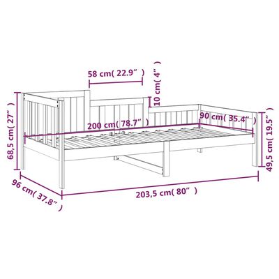 vidaXL Lit de jour sans matelas noir 90x200 cm bois de pin massif