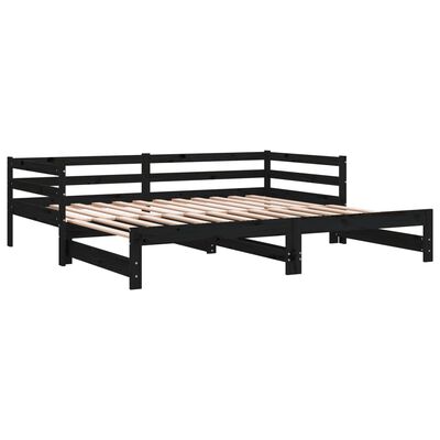 vidaXL Lit coulissant 2x(90x200) cm Noir Bois de pin massif