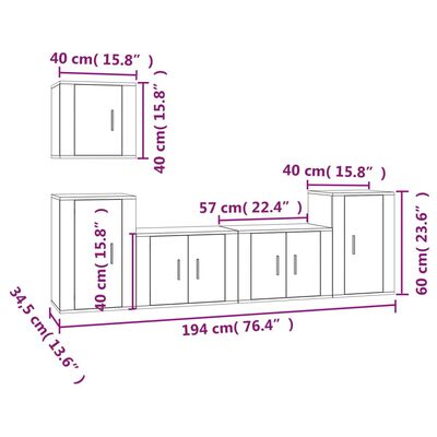 vidaXL Ensemble de meubles TV 5 pcs Chêne marron Bois d'ingénierie