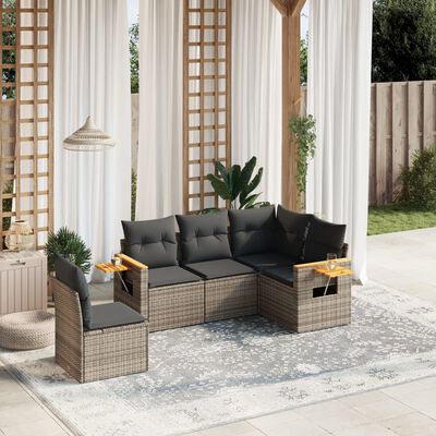 vidaXL Salon de jardin 5 pcs avec coussins gris résine tressée