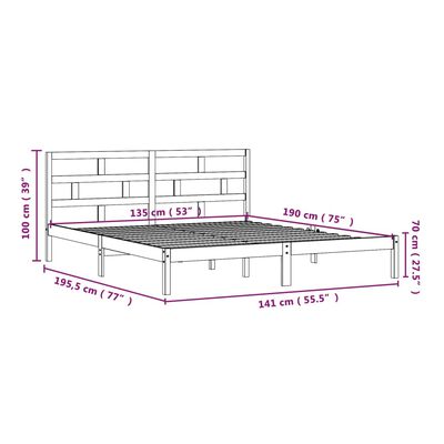 vidaXL Cadre de lit Noir 135x190 cm Double Bois massif