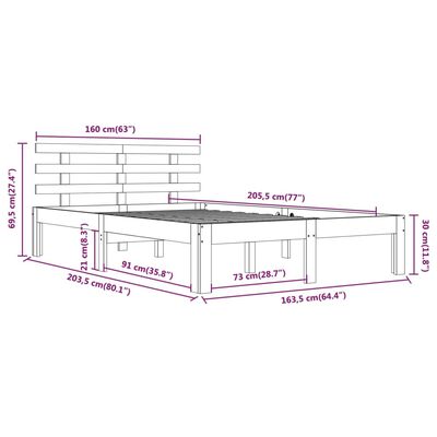 vidaXL Cadre de lit sans matelas blanc bois massif 160x200 cm