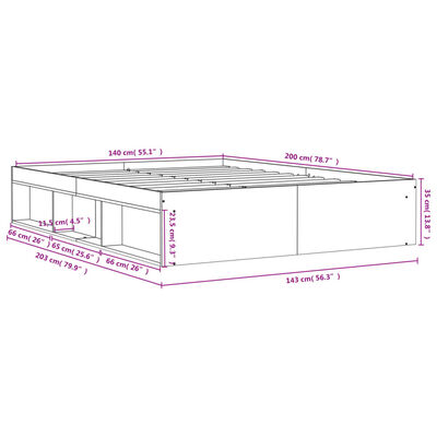 vidaXL Cadre de lit sans matelas chêne fumé 140x200 cm