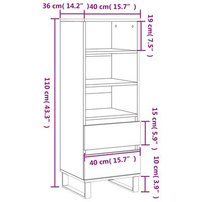 vidaXL Buffet haut Gris béton 40x36x110 cm Bois d'ingénierie