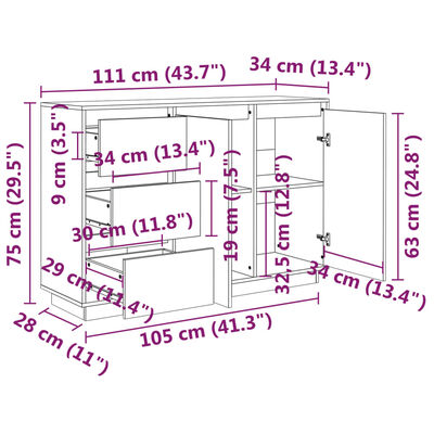 vidaXL Buffet 111x34x75 cm Bois massif de pin