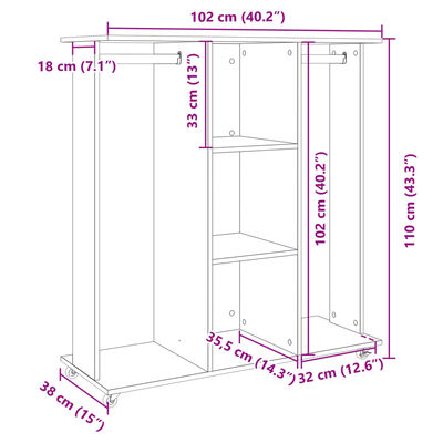 vidaXL Garde-robe avec roues blanc 102x38x110 cm bois d'ingénierie