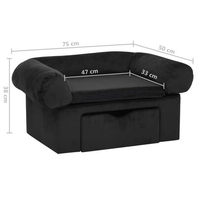 vidaXL Canapé pour chien avec tiroir Noir 75x50x38 cm Peluche