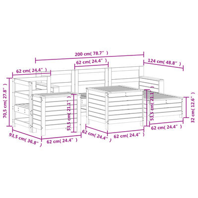 vidaXL Salon de jardin 7 pcs blanc bois de pin massif