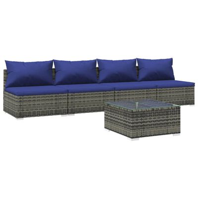 vidaXL Salon de jardin 5 pcs avec coussins résine tressée gris