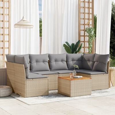 vidaXL Salon de jardin avec coussins 7 pcs beige résine tressée