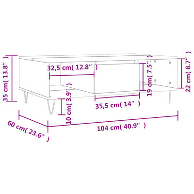 vidaXL Table basse blanc brillant 104x60x35 cm bois d'ingénierie