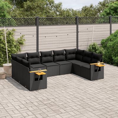 vidaXL Salon de jardin 9 pcs avec coussins noir résine tressée