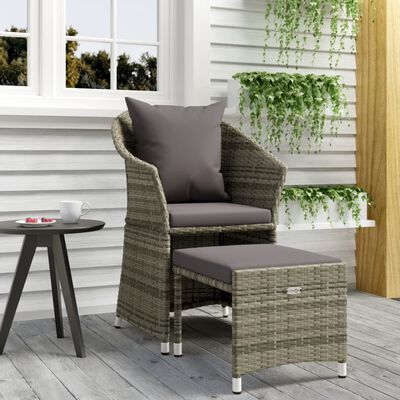 vidaXL Salon de jardin 2 pcs avec coussins Gris Résine tressée