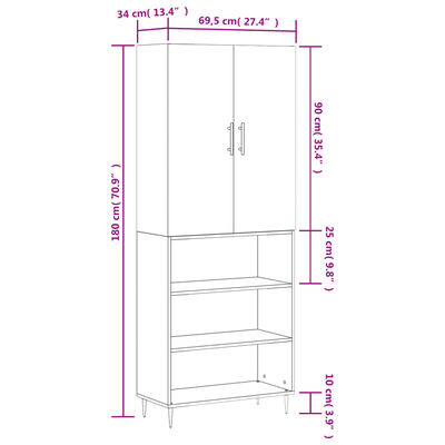 vidaXL Buffet haut Blanc 69,5x34x180 cm Bois d'ingénierie