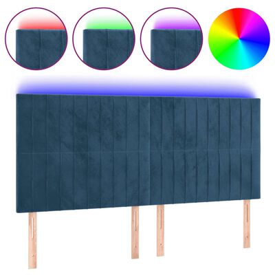 vidaXL Tête de lit à LED Bleu foncé 160x5x118/128 cm Velours