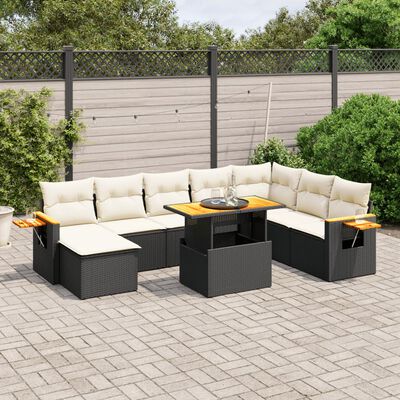 vidaXL Salon de jardin 9 pcs avec coussins noir résine tressée