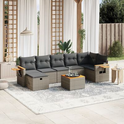 vidaXL Salon de jardin 8 pcs avec coussins gris résine tressée