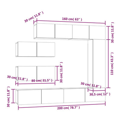 vidaXL Ensemble de meubles TV 7 pcs Sonoma gris Bois d'ingénierie