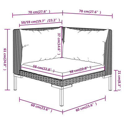 vidaXL Salon de jardin 6 pcs avec coussins Résine tressée Gris foncé