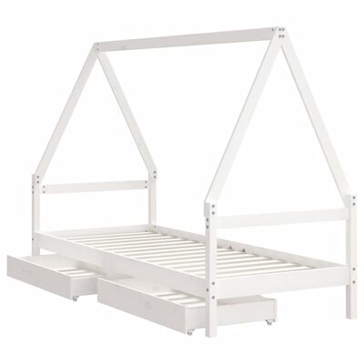 vidaXL Cadre de lit enfant tiroirs blanc 90x200 cm bois de pin massif