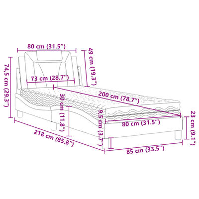 vidaXL Lit avec matelas blanc 80x200 cm similicuir