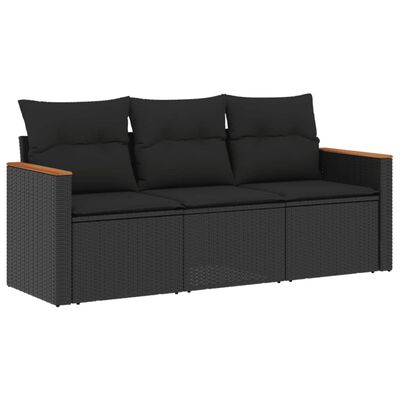 vidaXL Salon de jardin 3 pcs avec coussins noir résine tressée