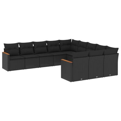 vidaXL Salon de jardin 11 pcs avec coussins noir résine tressée