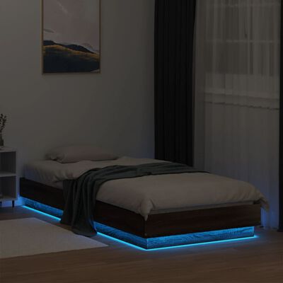 vidaXL Cadre de lit avec lumières LED chêne marron 90x200 cm