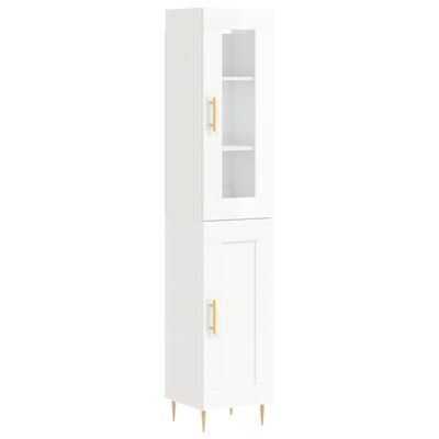 vidaXL Buffet haut Blanc brillant 34,5x34x180 cm Bois d'ingénierie