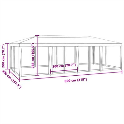 vidaXL Tente de fête avec 12parois latérales en maille blanc 8x4m PEHD