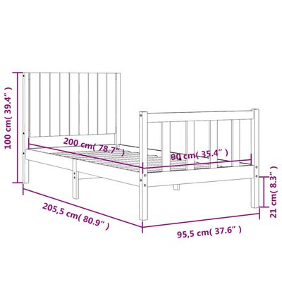 vidaXL Cadre de lit sans matelas noir 90x200 cm bois de pin massif