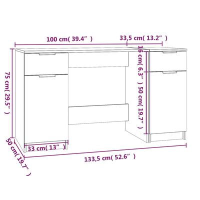 vidaXL Bureau avec armoire latérale Chêne sonoma Bois d'ingénierie