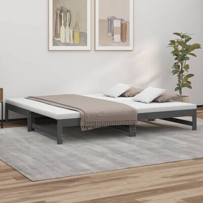 vidaXL Lit coulissant Gris 2x(90x200) cm Bois de pin massif