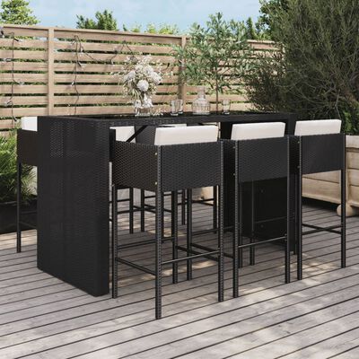 vidaXL Ensemble de bar de jardin 7 pcs avec coussins noir poly rotin