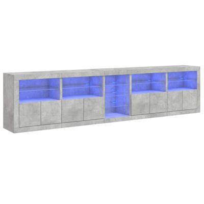 vidaXL Buffet avec lumières LED gris béton 283x37x67 cm