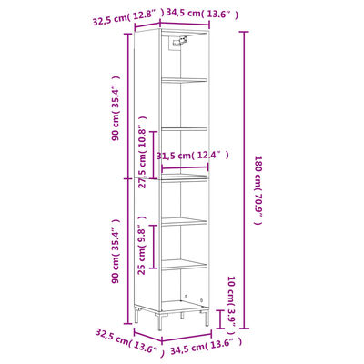 vidaXL Buffet haut Gris béton 34,5x32,5x180 cm Bois d'ingénierie