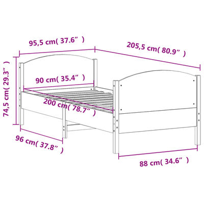 vidaXL Cadre de lit sans matelas blanc 90x200 cm bois de pin massif