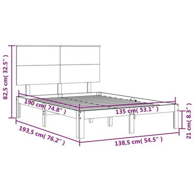 vidaXL Cadre de lit avec tête de lit blanc double bois massif