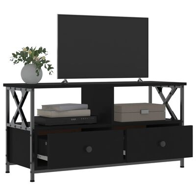 vidaXL Meuble TV noir 90x33x45 cm bois d'ingénierie et fer