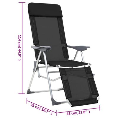 vidaXL Chaises de camping pliantes et repose-pied 2 pcs noir textilène